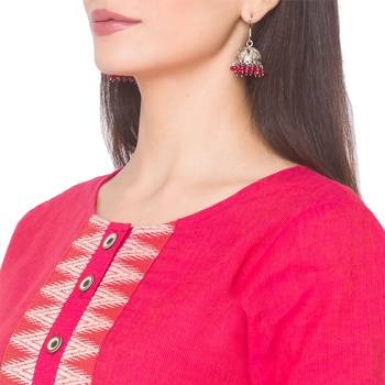 Pink woven cotton long-kurtis 5
