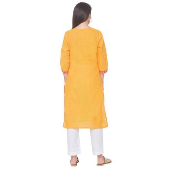 Yellow woven cotton long-kurtis 3