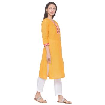 Yellow woven cotton long-kurtis 4
