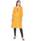 Yellow woven cotton long-kurtis