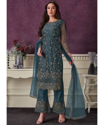 Dark Grey Net Party Wear Salwar Kameez 1