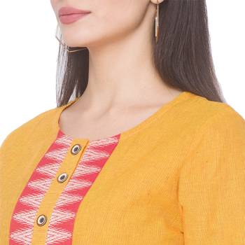 Yellow woven cotton long-kurtis 5
