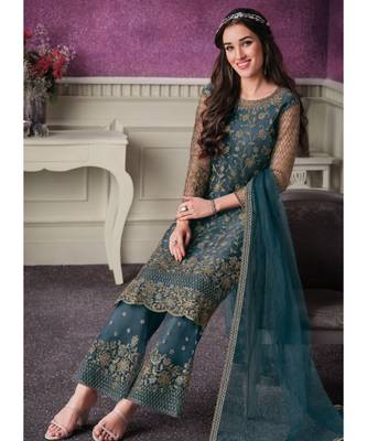 Dark Grey Net Party Wear Salwar Kameez 3