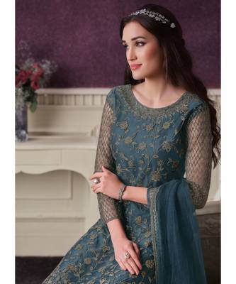 Dark Grey Net Party Wear Salwar Kameez 4