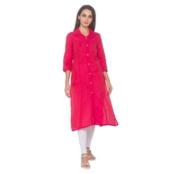 Pink woven cotton long-kurtis 1