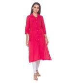Pink woven cotton long-kurtis
