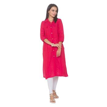 Pink woven cotton long-kurtis 2