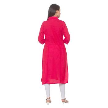 Pink woven cotton long-kurtis 3