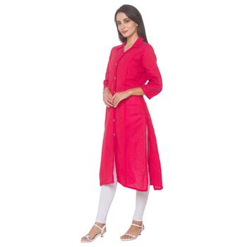 Pink woven cotton long-kurtis 4