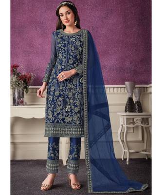 Royal Blue Net Party Wear Salwar Kameez 1