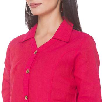 Pink woven cotton long-kurtis 5