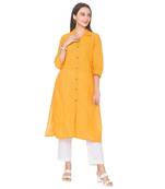 Yellow woven cotton long-kurtis
