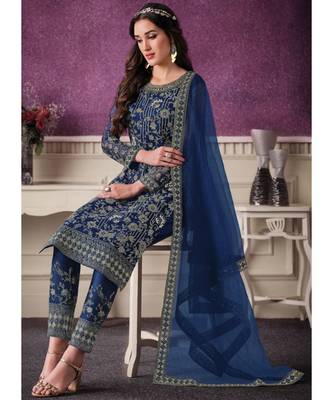 Royal Blue Net Party Wear Salwar Kameez 2