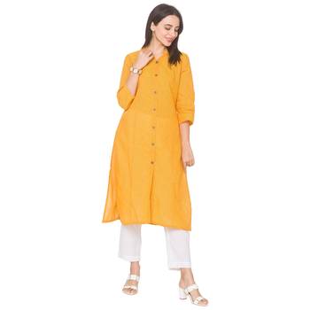 Yellow woven cotton long-kurtis 2