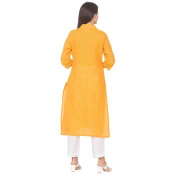 Yellow woven cotton long-kurtis 3