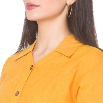 Yellow woven cotton long-kurtis 5
