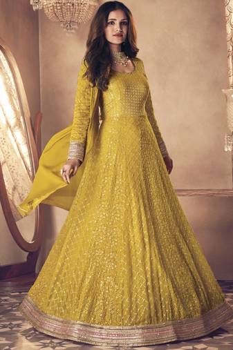Yellow Georgette Anarkali Salwar Kameez