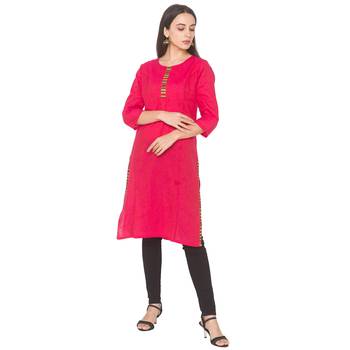 Pink woven cotton long-kurtis 1