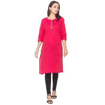Pink woven cotton long-kurtis 2