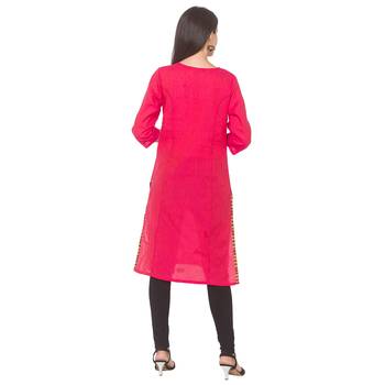Pink woven cotton long-kurtis 3
