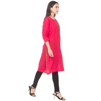 Pink woven cotton long-kurtis 4