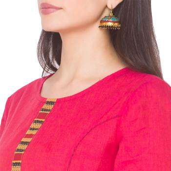 Pink woven cotton long-kurtis 5