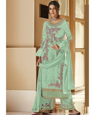 Turquoise Georgette Party Wear Salwar Kameez 1