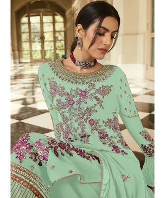 Turquoise Georgette Party Wear Salwar Kameez 2