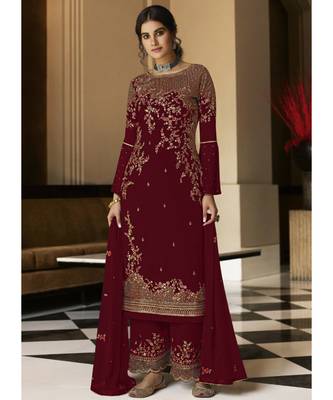Maroon Georgette Party Wear Salwar Kameez 1