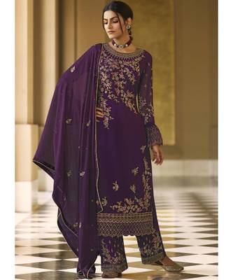 Purple Georgette Party Wear Salwar Kameez 1