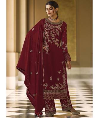 Maroon Georgette Party Wear Salwar Kameez 1