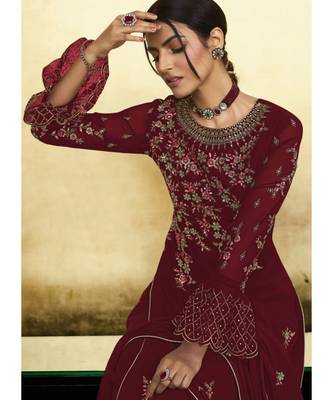Maroon Georgette Party Wear Salwar Kameez 2