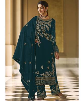 Teal Georgette Party Wear Salwar Kameez 1