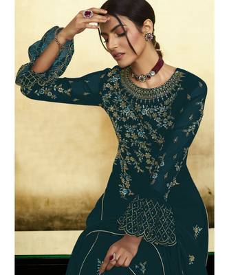 Teal Georgette Party Wear Salwar Kameez 2