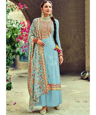 Sky Blue Georgette Party Wear Salwar Kameez 1