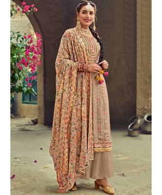 Beige Georgette Party Wear Salwar Kameez 1
