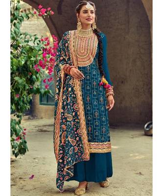 Teal Georgette Party Wear Salwar Kameez 1