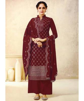 Maroon Georgette Party Wear Salwar Kameez 1