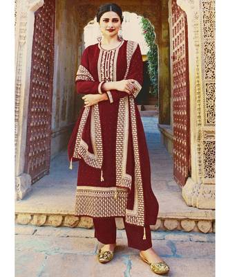 Maroon Georgette Party Wear Salwar Kameez 1