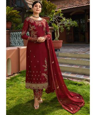 Maroon Georgette Party Wear Salwar Kameez 1