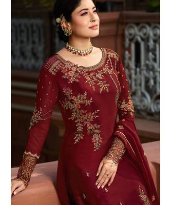 Maroon Georgette Party Wear Salwar Kameez 2