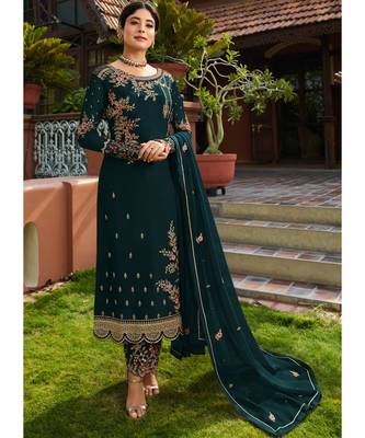 Dark Teal Georgette Party Wear Salwar Kameez 1