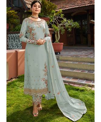 Turquoise Georgette Party Wear Salwar Kameez 1