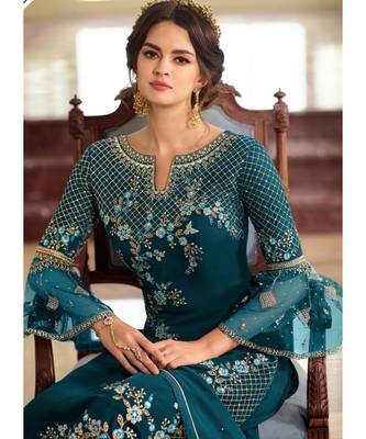 Teal Georgette Party Wear Salwar Kameez 2