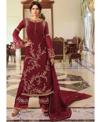Maroon Georgette Party Wear Salwar Kameez 1