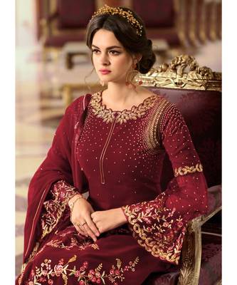 Maroon Georgette Party Wear Salwar Kameez 2