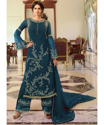 Teal Georgette Party Wear Salwar Kameez 1