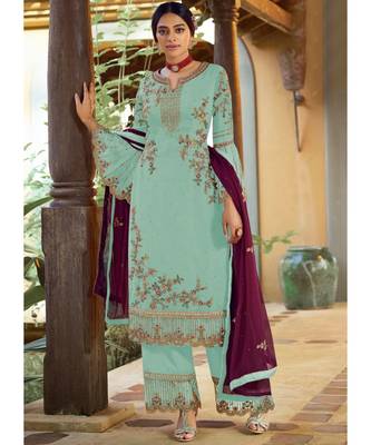 Turquoise Georgette Party Wear Salwar Kameez 1