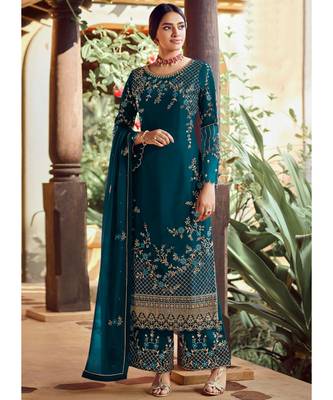 Dark Teal Georgette Party Wear Salwar Kameez 1