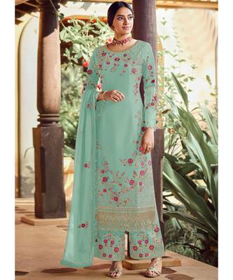Turquoise Georgette Party Wear Salwar Kameez 1